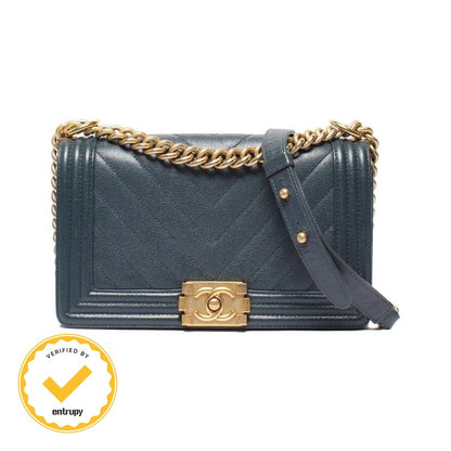 Chanel Chain Shoulder Bag Boy Chanel 25 Gold Hardware V Stitch Caviar Skin
