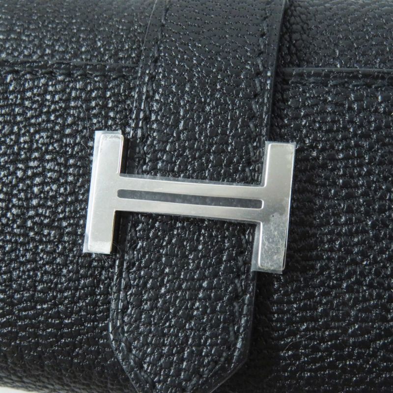 Hermes Bearn Silver Hardware Chèvre Key Case Black With W Engraved Box Made In
