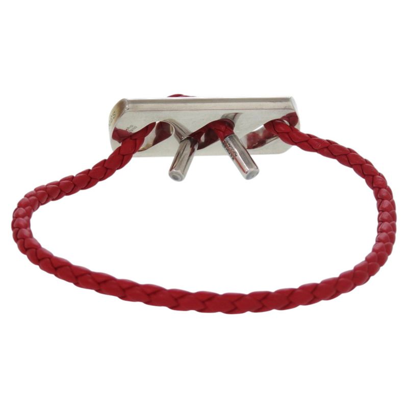 Hermes Leather 925 Silver Red Bracelet 0093 Hermes