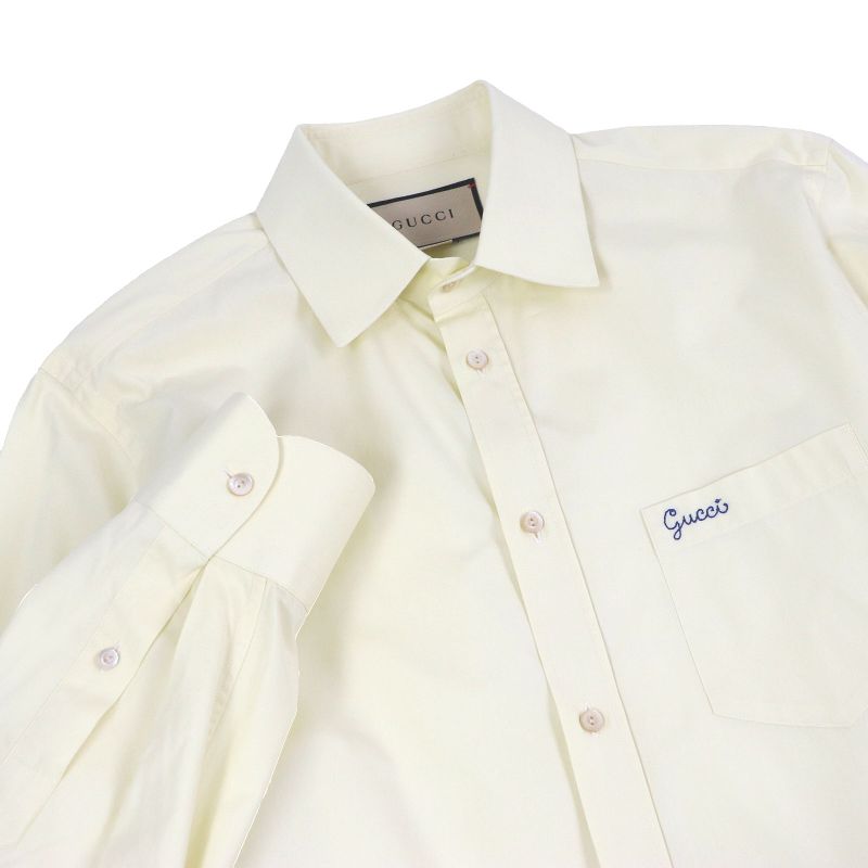 Gucci 659895 Logo Embroidery Long Sleeve Long Sleeve Shirt Light Yellow 15++
