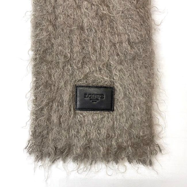 Loewe Scarf Gray Mohair Wool Leather