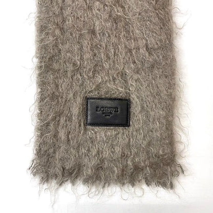 Loewe Scarf Gray Mohair Wool Leather