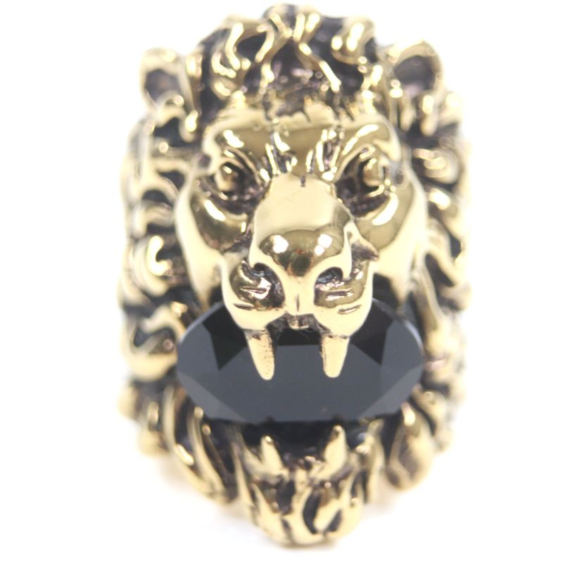 Gucci Lion's Head Colored Stone Ring - Gold Black 16 Size Equivalent To Size