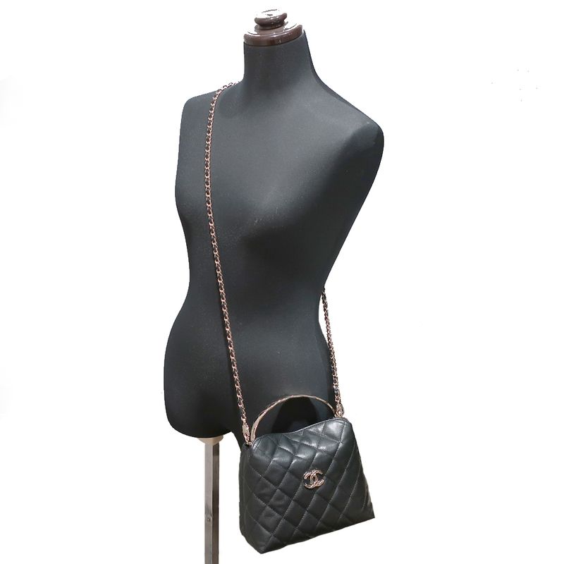 Chanel Top Handle 2WAY Bag Shoulder Bag Black Gold Hardware Matelasse