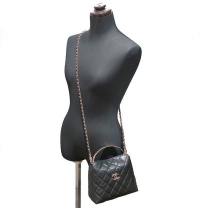 Chanel Top Handle 2WAY Bag Shoulder Bag Black Gold Hardware Matelasse