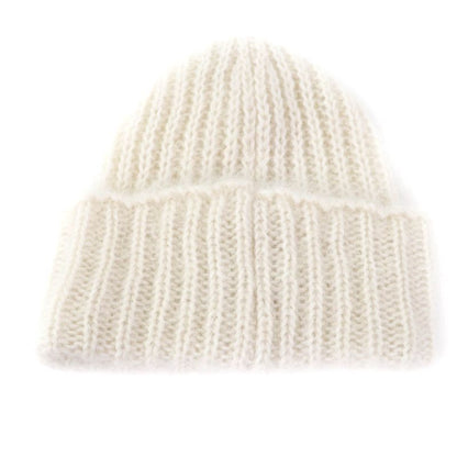 LOEWE F811487x36 Logo Design Mohair Blend Knit Cap Beanie Off White Made In