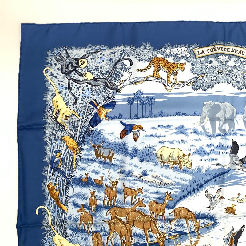 Hermes Carre 90 LA Treve DE L EAU Water Truce Scarf Silk Blue Multicolor
