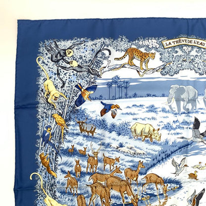 Hermes Carre 90 LA Treve DE L EAU Water Truce Scarf Silk Blue Multicolor