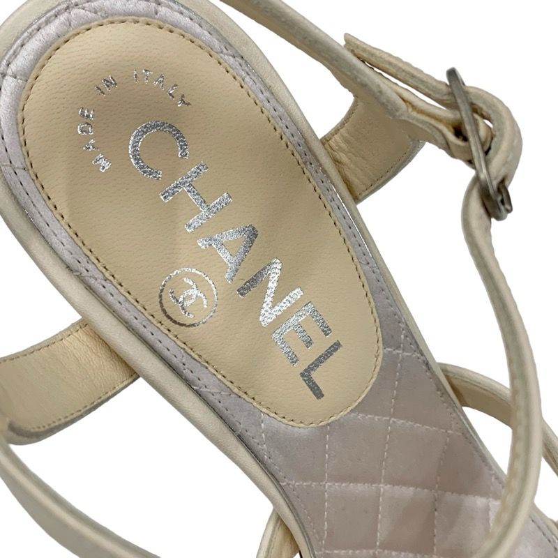 Chanel Sandals Shoes Leather Ivory Coco Mark Rhinestone
