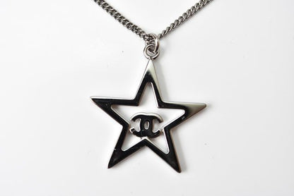 Chanel Necklace Pendant Star Motif Coco Mark CC Chrome Silver Rhinestone 230909