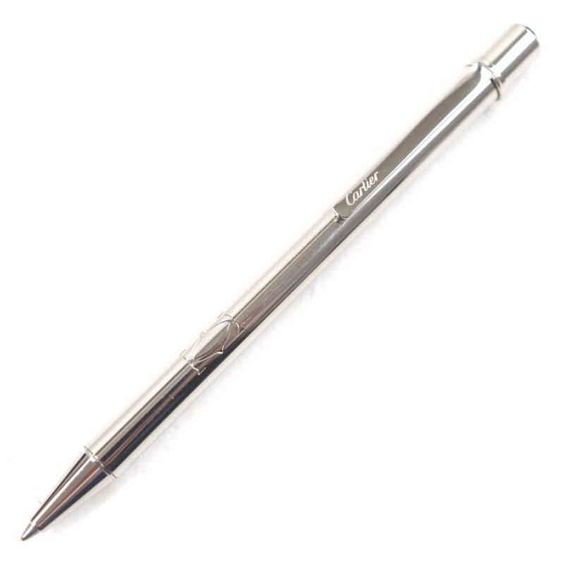 Cartier Must De Cartier Ballpoint Pen Twist Closure With Engraved Logo Silver