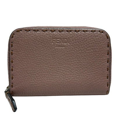 Fendi Coin Case Selleria 8m0313 Pink Gray Round Zipper Leather