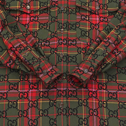 Gucci Wool Check Shirt 721464 GG Pattern 38 Green Long Sleeve Women's