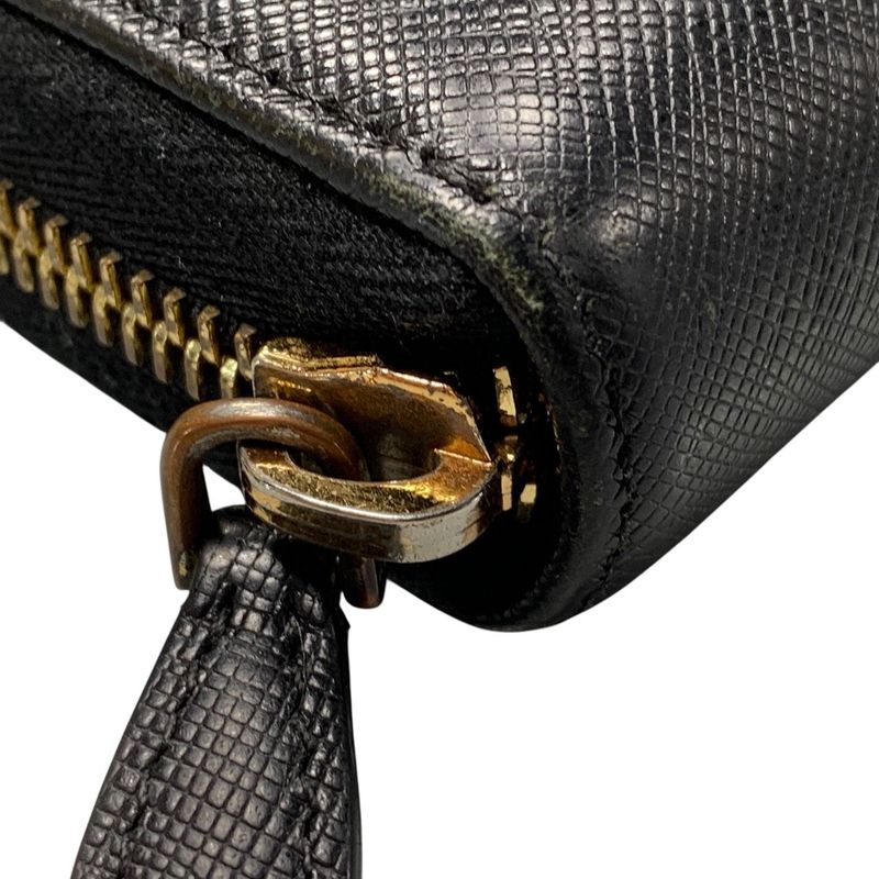 3347 Prada Saffiano Metal Saffiano Metal Round Zipper Long Wallet 1ml506 Black