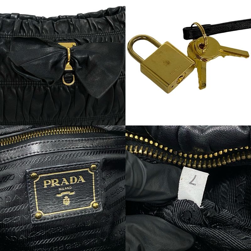 Prada Logo Hardware Ribbon Motif Leather Gathered
