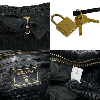 Prada Logo Hardware Ribbon Motif Leather Gathered