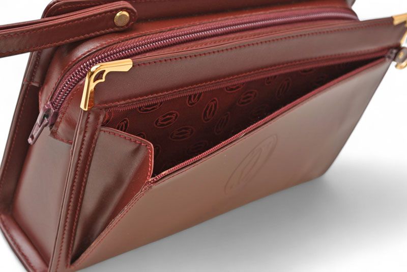 Cartier Clutch Bag Must Line Cartier Vintage Men's Bag Leather Bordeaux