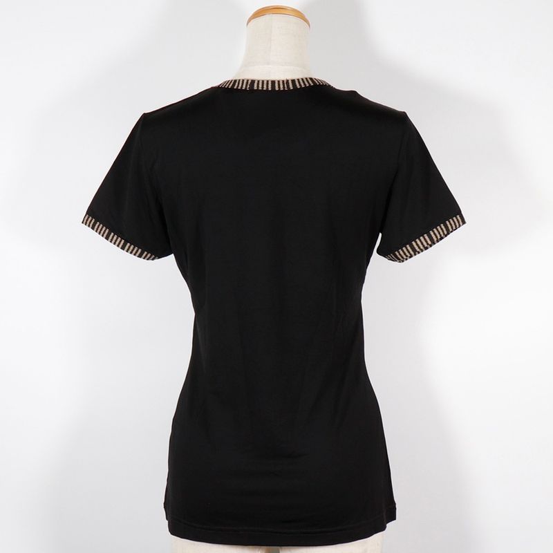 Fendi Logo Pie Pink Rayon Black Women's Short Sleeved T-shirt