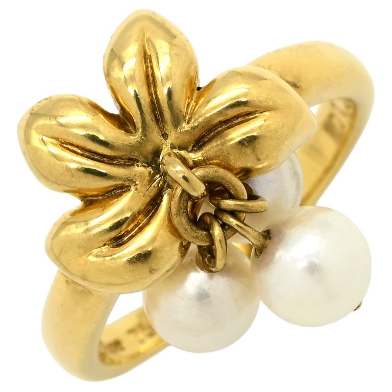 Christian Dior Ring Akoya Pearl Ring 18k Yellow Gold Pearl Yellow Gold Leaf