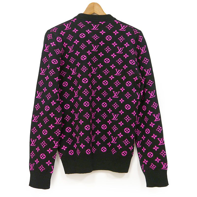 Louis Vuitton Cashmere Knit Size S Black And Pink Monogram Pattern On Back