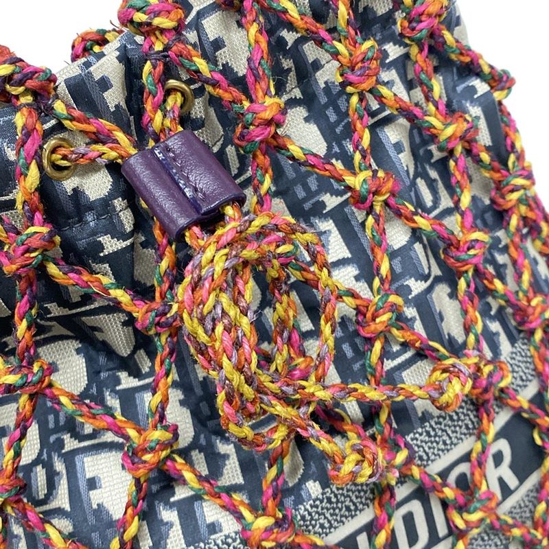 Dior/christian Dior Tote Bag - Pink X Navy X Multi Dior Oblique Embroidery/mesh