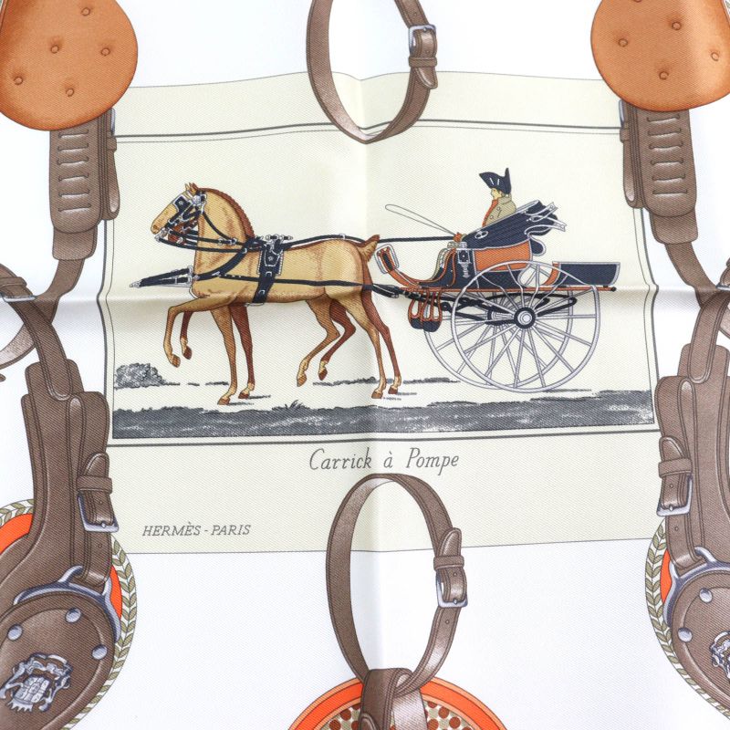 Hermes 25SS Gavroche Twill Caric-a-pomp 100% Silk Blanc/orange/brun Scarf With