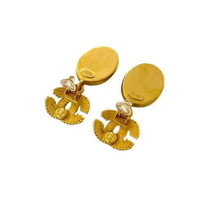 Chanel Vintage Gripoix Coco Mark Earrings Ear Cuff Accessory Gold 96A