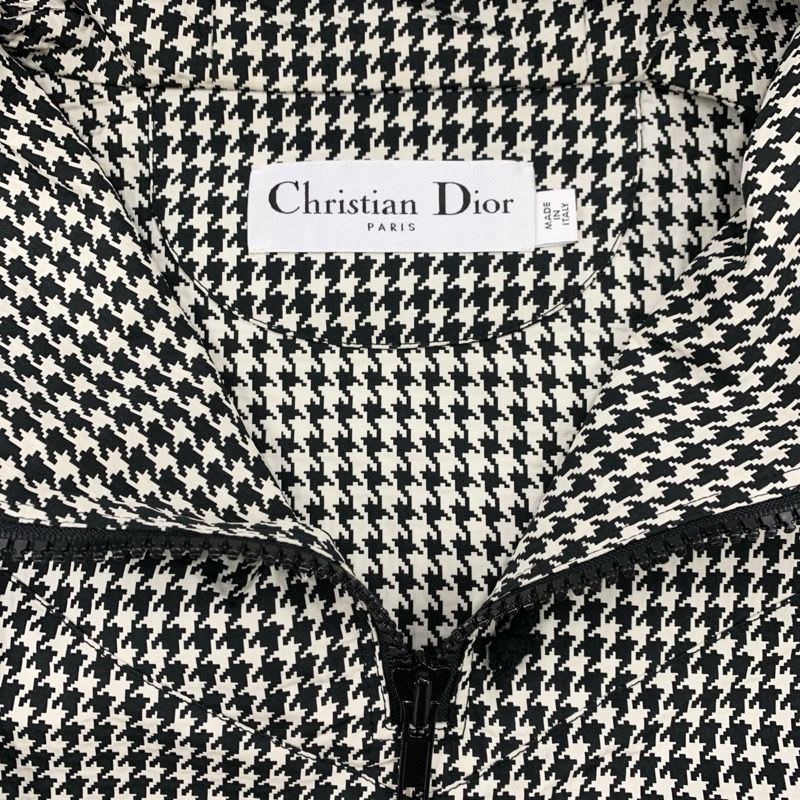 Christian Dior Anorak Top Hoodie Logo Half Zip Houndstooth Long Sleeve