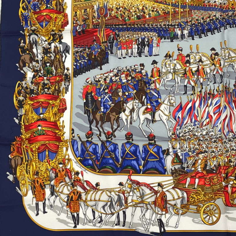 Hermes Carre 90 Grand Cortege A Moscou Moscow Grand March Red Scarf 100% Silk