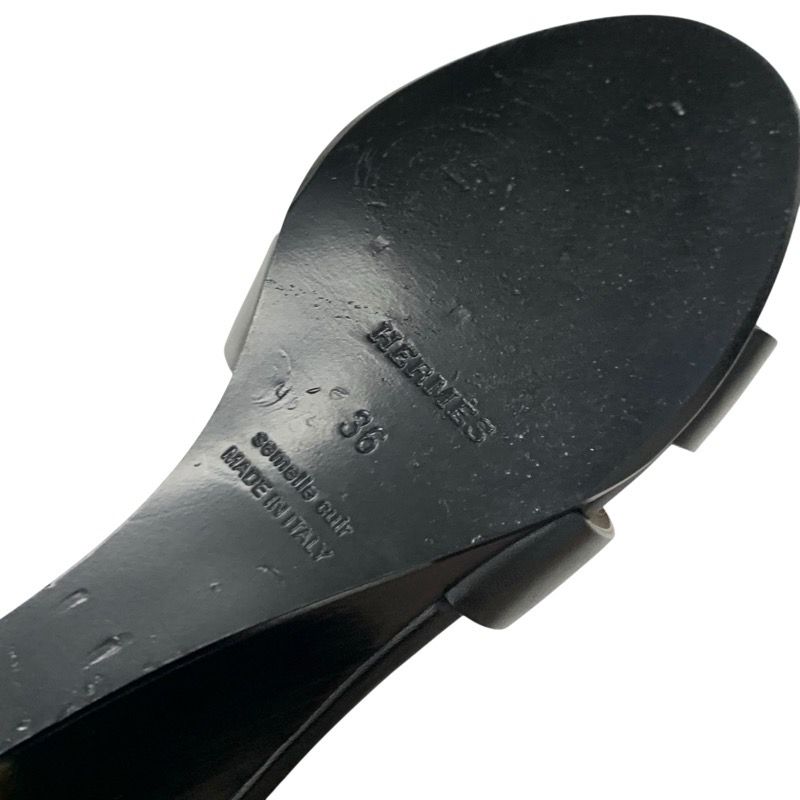 Hermes Legend Sandals Shoes Leather Black Ankle Strap Wedge Sole