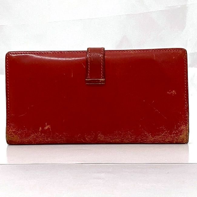 Hermes Bifold Long Wallet Bearn Ec21287 Red Wallet Leather