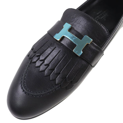 Hermes Royale Gold Hardware Moccasin H Motif Buckle Fringe Leather Loafer Black