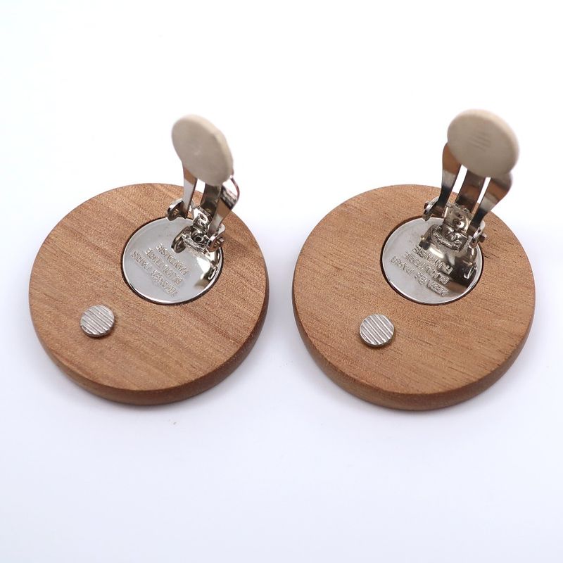 Hermes Serie Wood And Metal Brown/silver Ladies 20.3g Earrings
