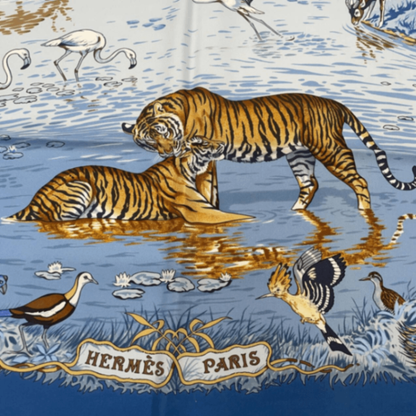 Grade Rare Hermes Carre 90 LA Treve DE L EAU Water Truce Blue 100% Silk Scarf