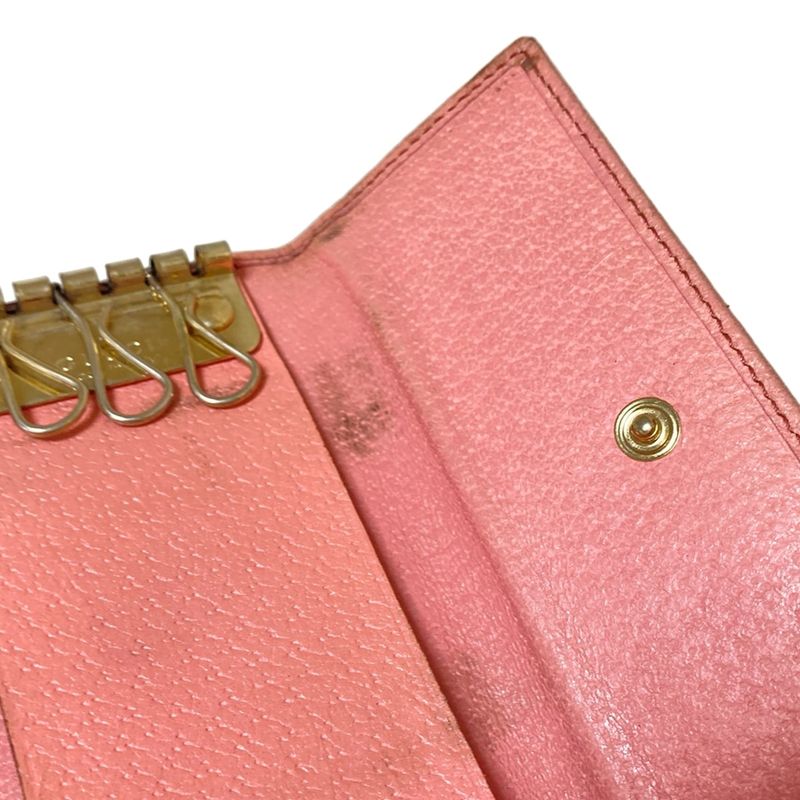 Gucci Key Case GG Pattern 138096 Beige X Dark Brown X Pink 6 Hooks Leather