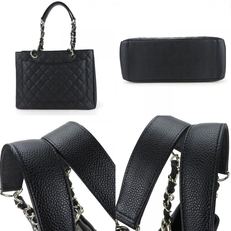 Chanel Tote Bag GST Tote Caviar Skin Black Silver Hardware Chain Coco Mark 16th