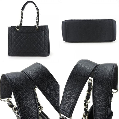 Chanel Tote Bag GST Tote Caviar Skin Black Silver Hardware Chain Coco Mark 16th