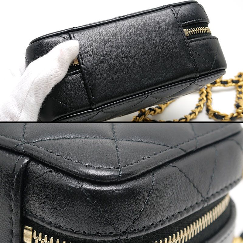 Chanel Chain Shoulder Bag Lambskin Black Matelasse 2WAY