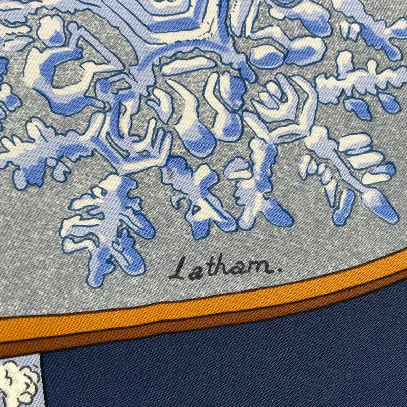 Hermes Carre 90 Neige D'antan Last Year's Snow Blue 100% Silk Scarf