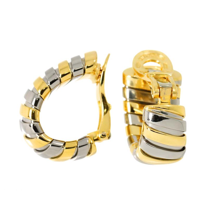 Bulgari Bvlgari Tubogas Earring 18K YG Yellow Gold 750 SS Earrings Clip On