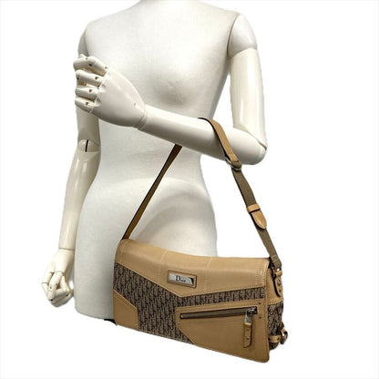 Dior Street Chic Shoulder Bag Leather Beige Silver Hardware Women's