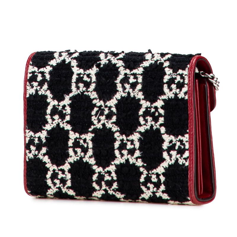 Gucci GG Dionysus Chain Shoulder Bag Wallet Bag 401231 Black Red Tweed Leather