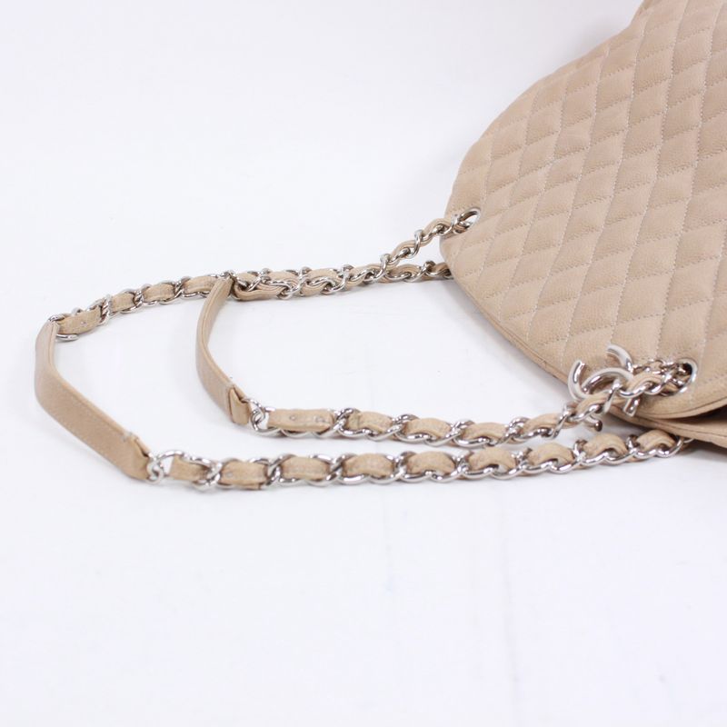 Chanel Matelasse Beau Ring Bag Caviar Skin Beige Shoulder Bag Silver