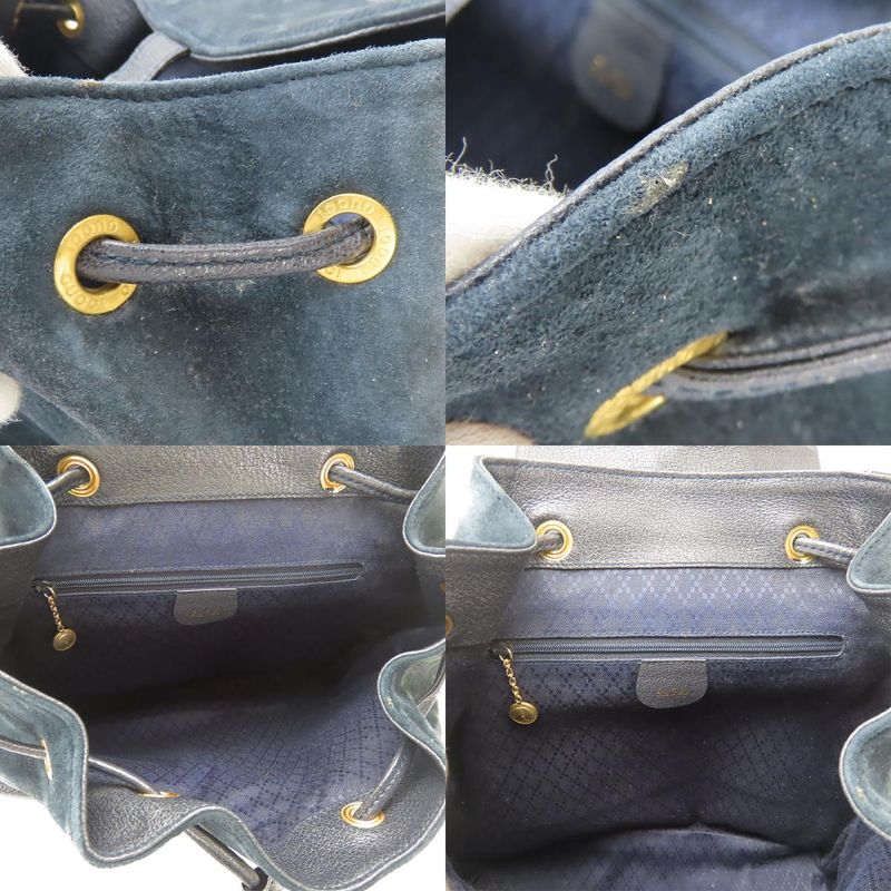 Gucci Backpack Daypack 003.58.0016 Bamboo Suede Leather Navy Gold Hardware