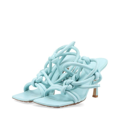 Bottega Veneta Leather Sandals Women's 35 Light Blue Made In Italy