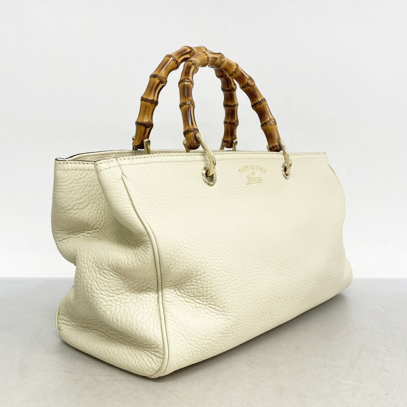 Gucci Handbag Bamboo 323660 Leather Ivory Chien Pan Gold Hardware Women
