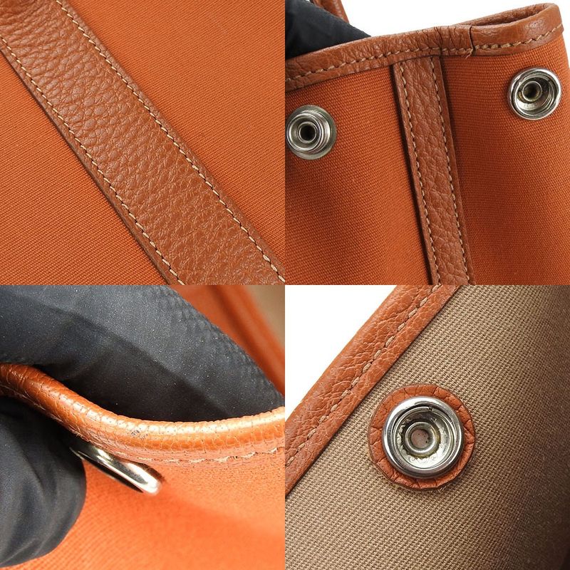 Hermes Garden Party TPM Tote Leather Canvas Orange □I Engraved Commuter School