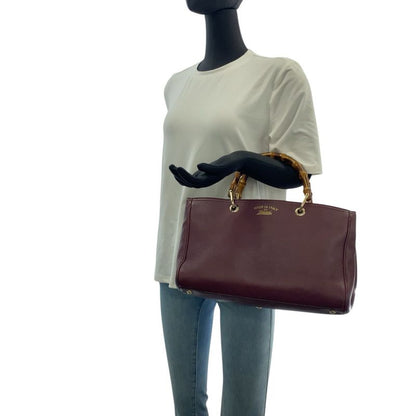 Gucci Bamboo Wine Red Bordeaux Gold Hardware Leather 323660 Handbag Shoulder