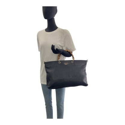 Gucci Bamboo Black Gold Hardware Leather 323664 Tote Bag Shoulder Bag 2WAY