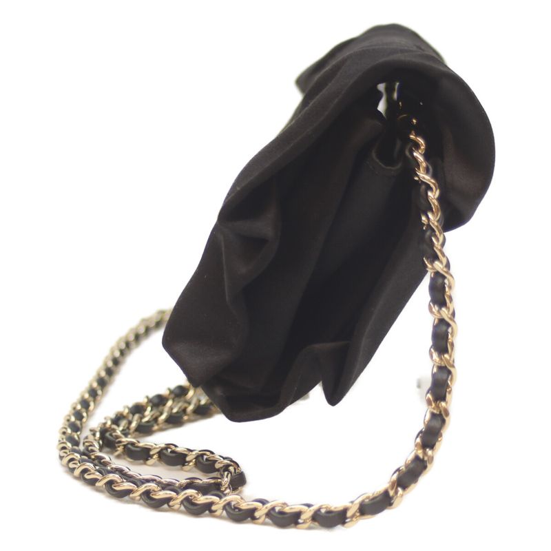 Chanel Coco Mark Satin Chain Shoulder Bag Ribbon Black Ghardware